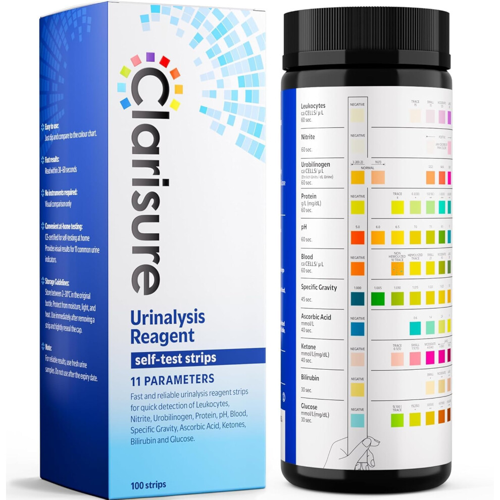 Clarisure Urinalysis Urine Test Strips, 100 Sticks/Dipsticks |