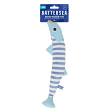 Rosewood Battersea Cat Kicker Fish Toy – Blue/White Striped Plush Cat Toy for Ca