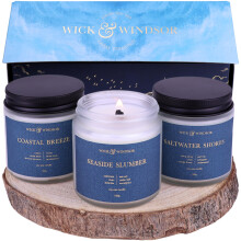 Wick & Windsor | Scented Candle Gift Set | Coastal Collection | 3 Luxury Soy Wax Candles | Wooden Wick | 3100g | Sea Salt, Lavender & Sandalwood | G