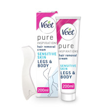Veet Pure Sensitive Hair Removal Cream 200 ml - Leg Depilatory for Smooth, Exfol