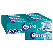 Wrigley's Extra Cool Breeze Sugar Free Chewing Gum Bulk Pack, 30 x 10 Piece Packs | Smooth Mint Fresh Breath | Ideal for Car Cupholders, Office Desk