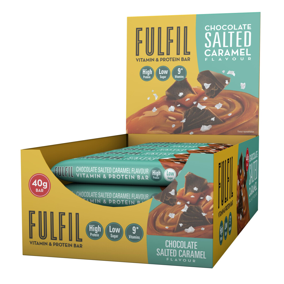 Fulfil Vitamin And Protein Bars, Chocolate Salted Caramel Flavour, Up To 15G High Protein Snacks, 9 Vitamins, Low Calorie Protein Bars, 15 X 4
