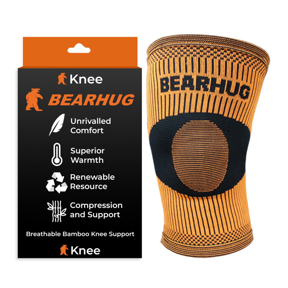 Bearhug Bamboo Knee Support For Women And Men - Compression Sleeve Knee Brace For Running, Walking, Weight Lifting & Skiing - Knee Sleeves Braces To