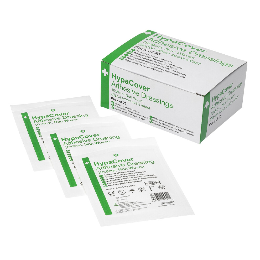 Safety First Aid Group Hypacover Pack Of 25 Adhesive Wound Dressings, Large 10Cm X 8Cm, Sterile Hypoallergenic