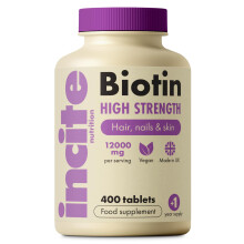 Incite Nutrition Biotin Hair Growth Support Supplement 12,000mcg - 400 Tiny 6mm