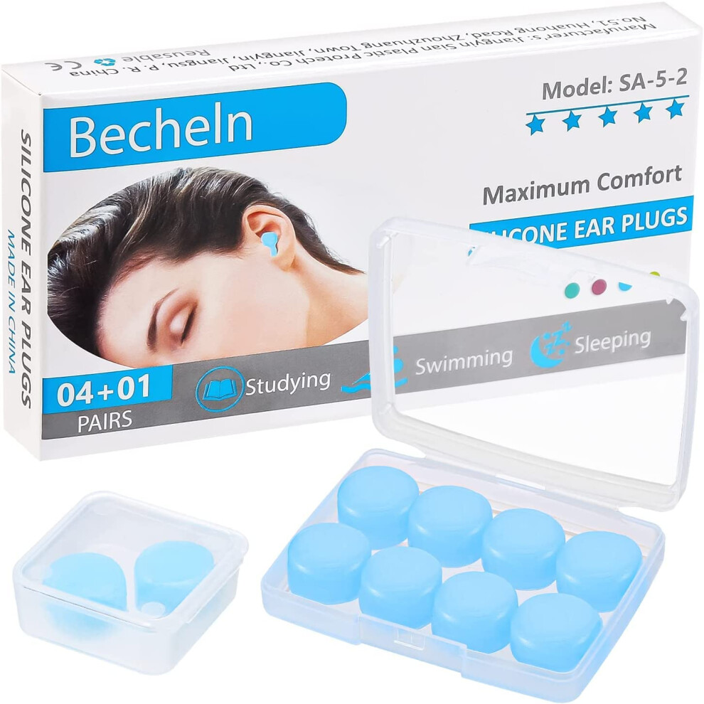 Becheln Reusable Silicone Ear Plugs, Waterproof Noise Cancelling Earplugs For Sleeping, Mowing, Swimming, Airplanes, Concerts