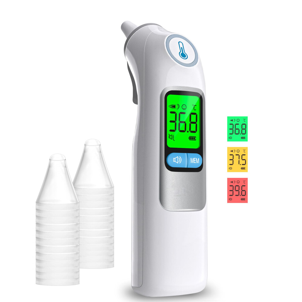 Femometer Family Ear Thermometer, Professional Accuracy Ear Thermometer For Adults And Baby, 3-Color Fever Alert Code