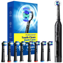 Rotating Electric Toothbrush for Adults, 4 Modes Deep Clean Electric Toothbrush with 8 Brush Heads (2 Types), 25-Days Rechargeable Power and 2 Min Sm
