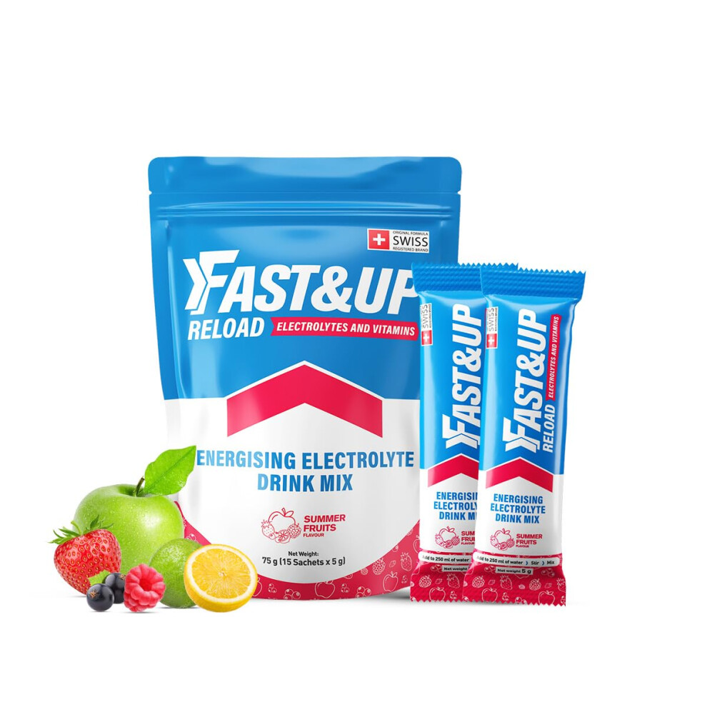 Fast&Up Reload Electrolyte Powder Drink Mix | 15 Sachets | 5 Electrolytes & Vitamins For Instant Hydration & Energy |(Summer Fruits)