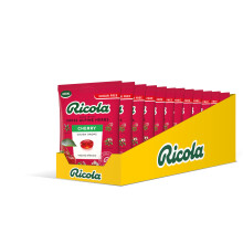 Ricola Cherry Cough Drops Bag, Pack of 12, Naturally Effective Throat Lozenges, Sugar Free Cough Sweets, 70 g