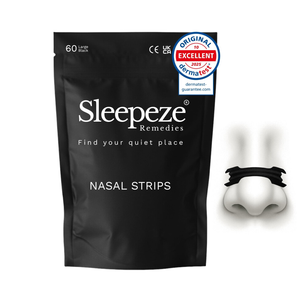 Sleepeze Remedies Black Nasal Strips Large X60 New Packaging Design, Snoring Devices, Nose Strips For Breathing, Anti Snore Devices, Snoring Aids For Men And Women, H