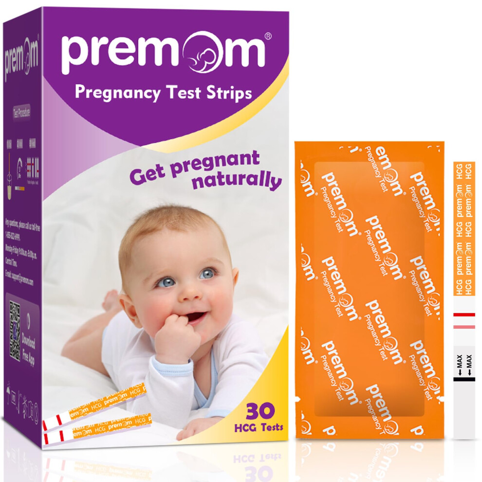 Premom Pregnancy Test Strips: 30 Early Detection Pregnancy Test Kit - Rapid Detection Pregnancy Test, Early Hcg Pregnancy Tests 10Miu/Ml | Powered By