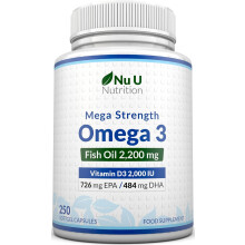 Nu U Nutrition - Omega 3 2200mg & Vitamin D3 2000IU - 250 Softgel