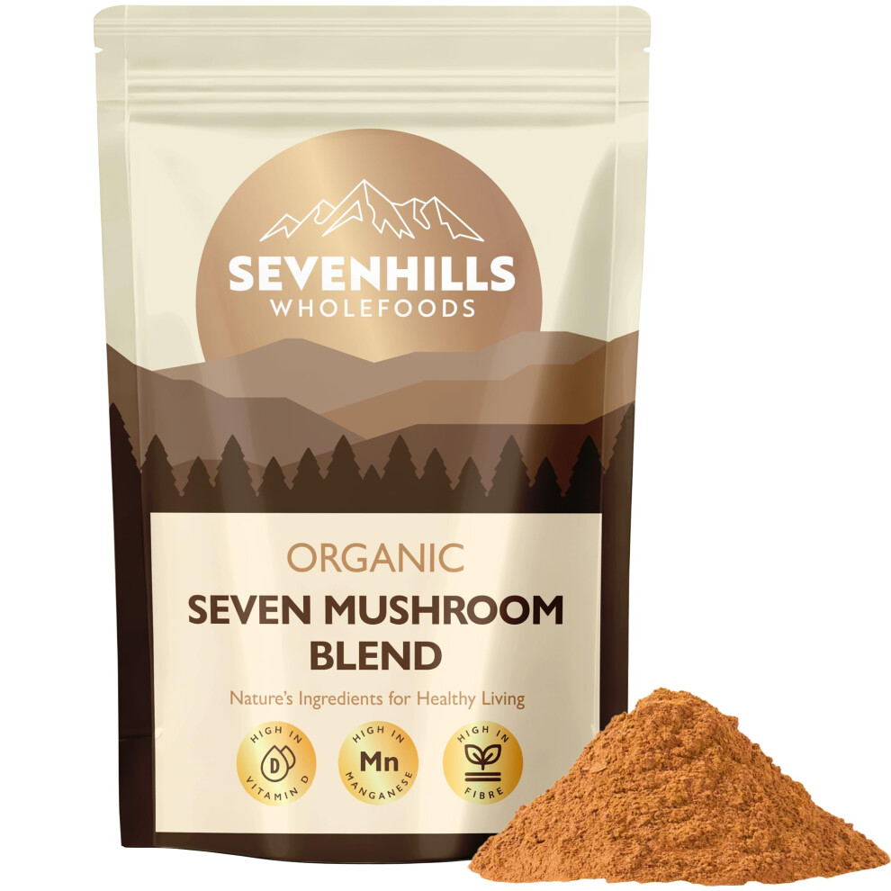 Sevenhills Wholefoods Organic 7 Mushroom Blend Powder 200G With Lion's Mane, Reishi, Chaga, Cordyceps, Tremella, Maitake & Shiitake