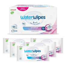 WaterWipes Sensitive+ Body & Intimate Cleansing Wipes, 99.9% Purified Water, XL Textured Wipes, Incontinence Care, Fragrance Free, 180 Count