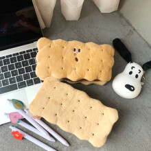 Large Capacity Plush Biscuit Shape Pencil Case - 30 Pen Storage, Kids & Adults