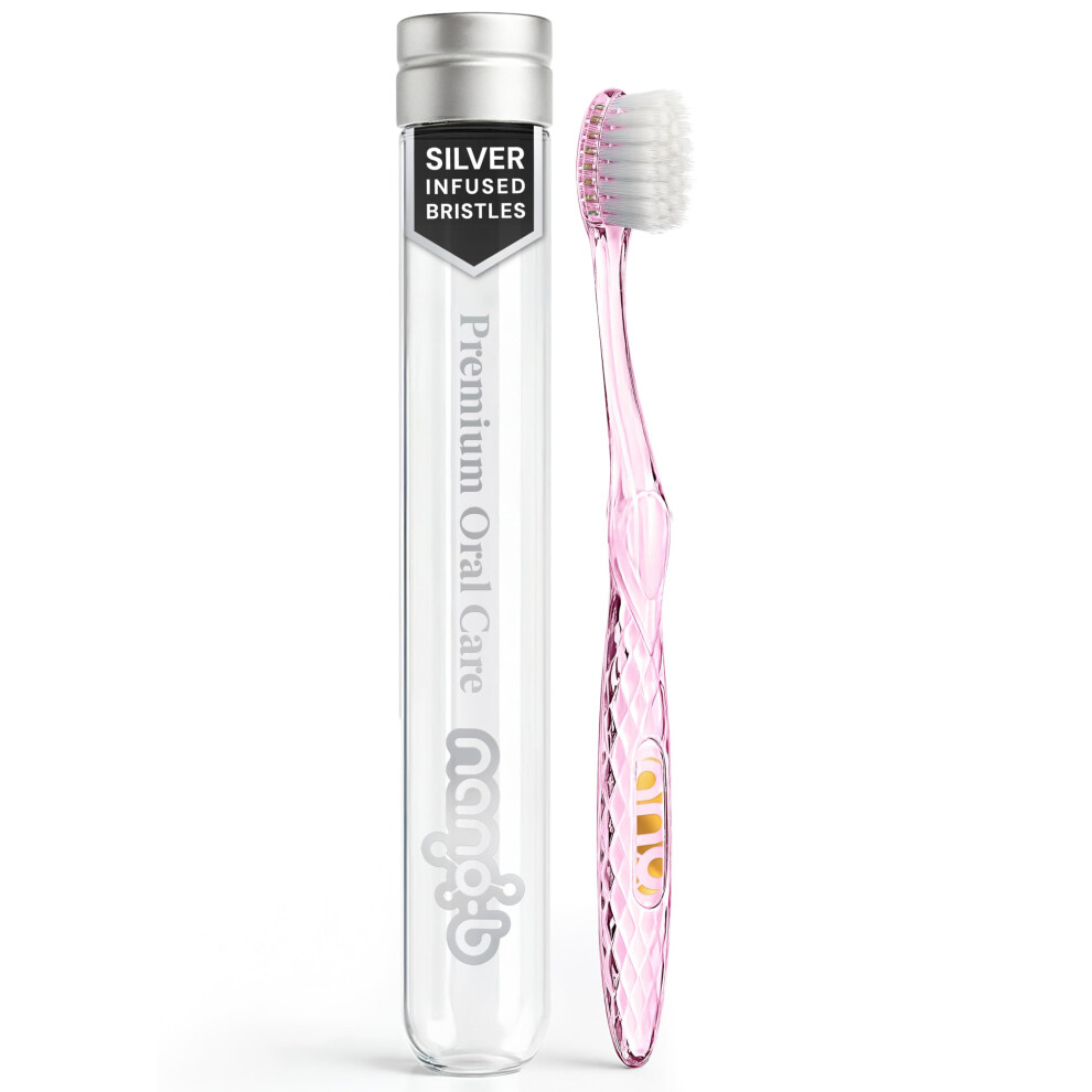 Nano-B Silver/Pink Antibacterial Toothbrush With Bristles And Handle