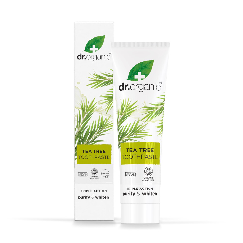 Dr. Organic Dr Organic Tea Tree Toothpaste, Purifying, Natural, Natural, Vegan, Cruelty-Free, Paraben & Sls-Free, Recycled & Recyclable, Organic, 100Ml, Packagin