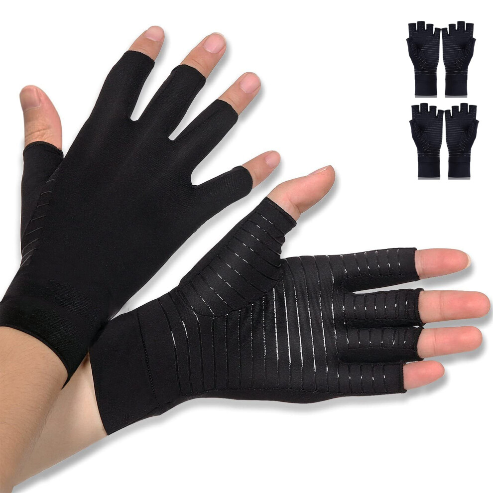 Donfri 2 Pairs Copper Infused Arthritis Hand Compression Gloves Fingerless Design For Women Men Relieve Symptoms Rheumatoid Osteoarthritis Raynauds D