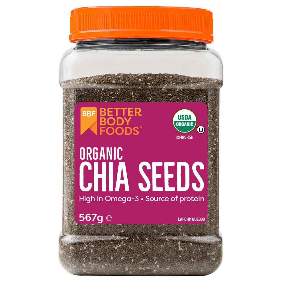 Betterbody Foods Organic Chia Seeds - Source Of Omega-3, 5G Of Protein, 10G Of Fibre - Vegan, Keto, Gluten Free And Non-Gmo Flavour Neutral Favourite