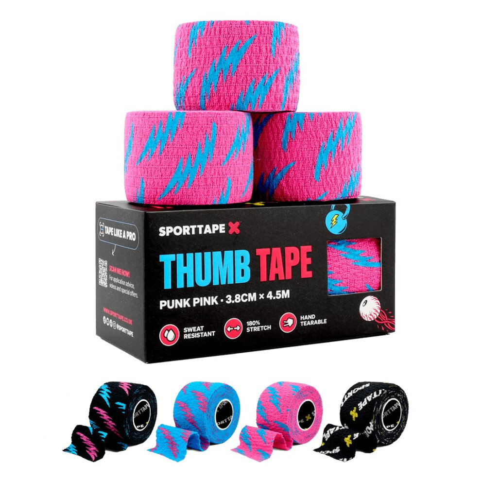 Sporttape 3 Rolls Weightlifting Thumb Tape - Pink | Weightlifting Tape For Hook Grip, Olympic Lifting & Powerlifting With Sweatproof Adhesive | Easy