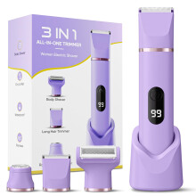 Lady Shavers for Women 3-in-1, Tiovara Painless Electric Razors Shaver IPX7 Waterproof Cordless Body Hair Trimmer Pubic Hair Removal with USB Charge D