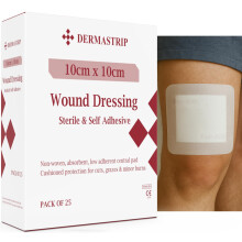 25pk - 10cm x 10cm DermaStrip Sterile, Large Adhesive Wound Dressings, Cushioned Protective pad, Individually Wrapped 25 per Pack