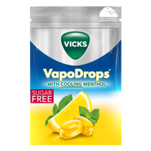 VICKS VapoDrops Lemon, Sugar Free Vegan Lozenges With Lemon Flavour and Menthol,