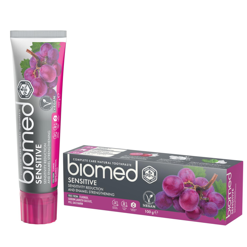 Biomed Sensitive 98% Natural Toothpaste | Sensitivity & Enamel Strengthening | Red Grape Seed Extract, Vegan, Sles Free 100G