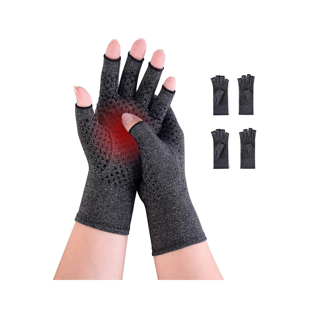 Donfri 2 Pairs Arthritis Hand Compression Gloves Fingerless Design Non-Slip For Women Men Relieve Symptoms Rheumatoid Osteoarthritis Raynauds Disease