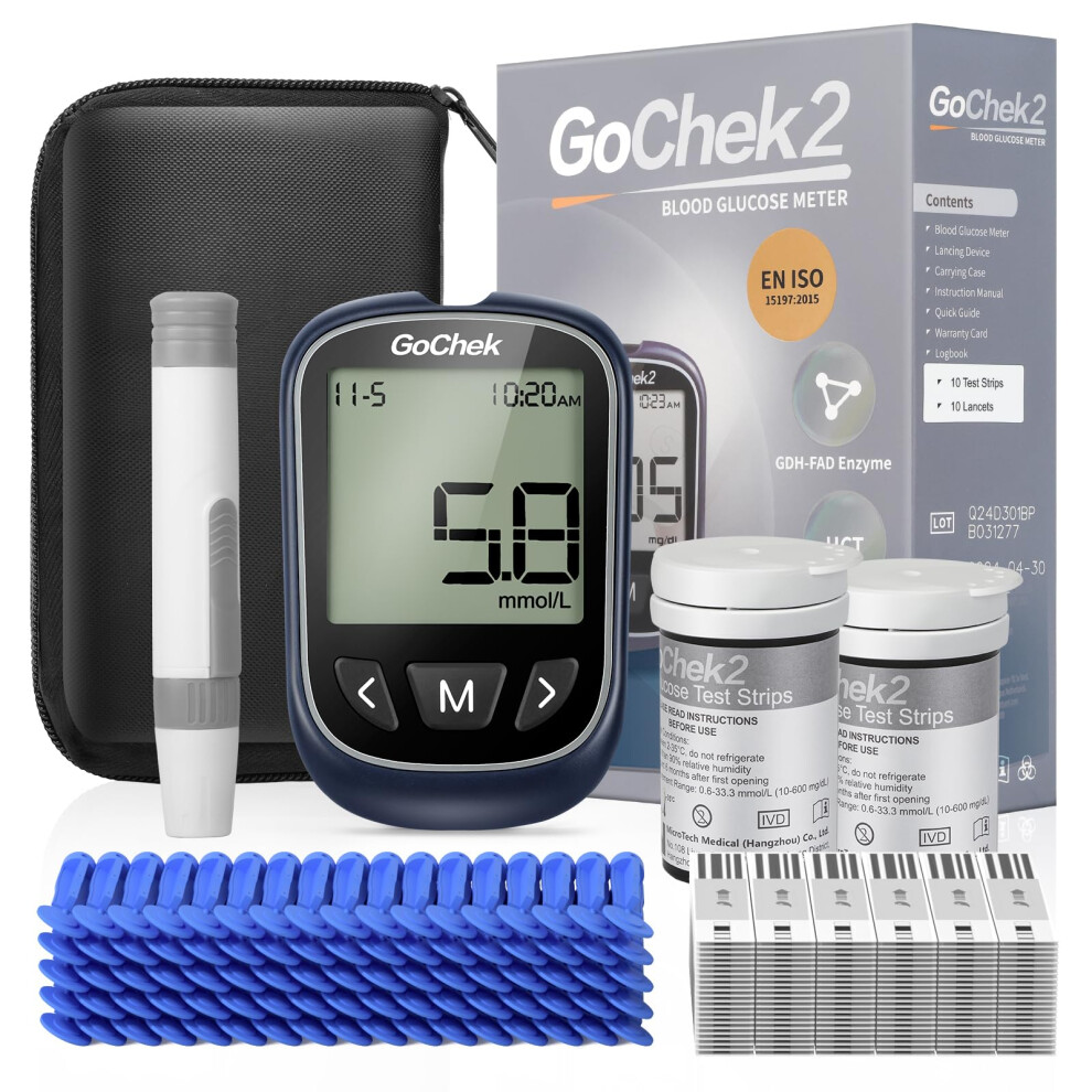 Foviflxy Gochek Diabetes Test Kit, Blood Sugar Tester With Ketone And Hypo Warning, 450 Memory, Blood Glucose Monitor With Test Strips*50 And Lancet*50 -In Mm