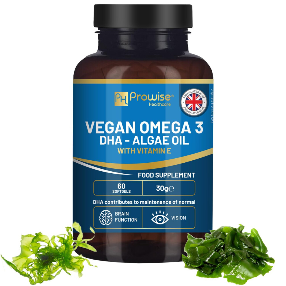 Ph Prowise Healthcare Prowise Vegan Omega-3 Dha From Algae Oil | 60 Softgels With Vitamin E | 400Mg Dha + 10Mg Vitamin E | 100% Plant-Based | Supports Brain And Eye Health