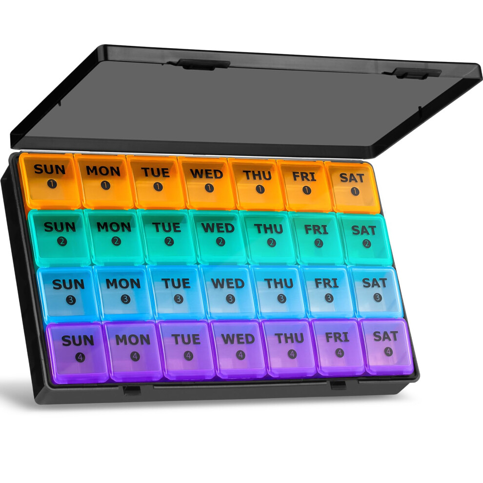 Yaklim Monthly Pill Box Organiser: Extra Large Monthly Pill Organiser 4 Week Daily Pill Container With Dust-Proof Tablet Case - 28 Day Travel Medicin