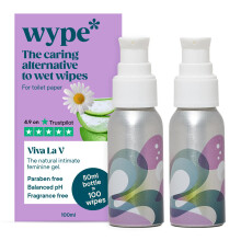 Wype | Viva La V Duo | Intimate Wipes Alternative | Toilet Roll Gel | Feminine pH Balanced, Rose & Geranium Scented | COSMOS Organic | Equivalent To