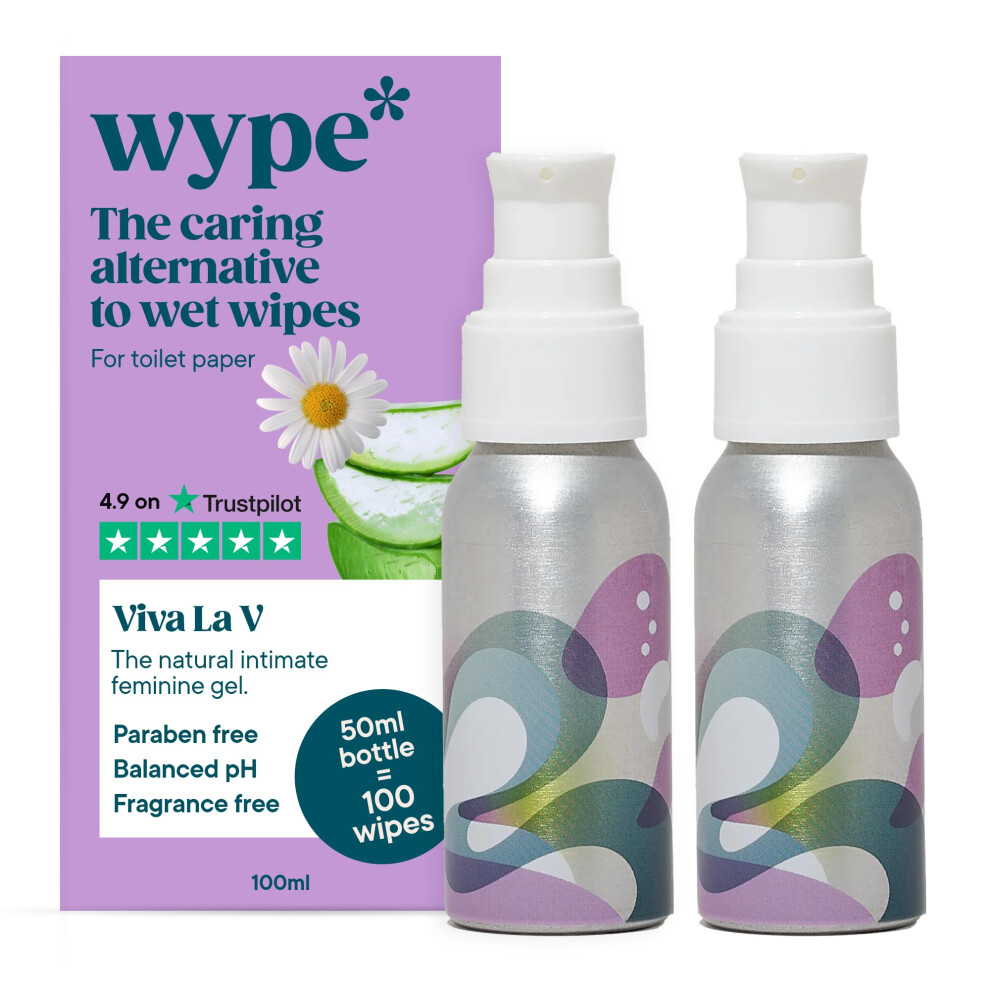 Wype | Viva La V Duo | Intimate Wipes Alternative | Toilet Roll Gel | Feminine Ph Balanced, Rose & Geranium Scented | Cosmos Organic | Equivalent To