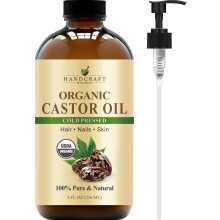 Handcraft Blends Cold-Pressed Organic Castor Oil 236 ml | Glass Bottle | 100% Pure and Natural | Premium Grade Carrier Oil | Hair, Eyelashes and Eyeb