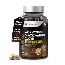 HealthEssent Wormwood Black Walnut and Clove Complex – 1005mg High Strength Plant-Based Formula for Humans with Pumpkin Seed, Slippery Elm & Papaya