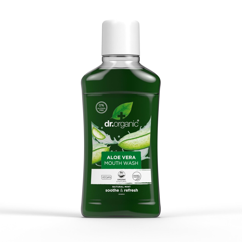 Dr. Organic Dr Organic Aloe Vera Mouthwash, Alcohol Free, Fluoride Free, Refreshing, Natural, Vegan, Cruelty-Free, Paraben & Sls-Free, Organic, 500Ml, Packaging