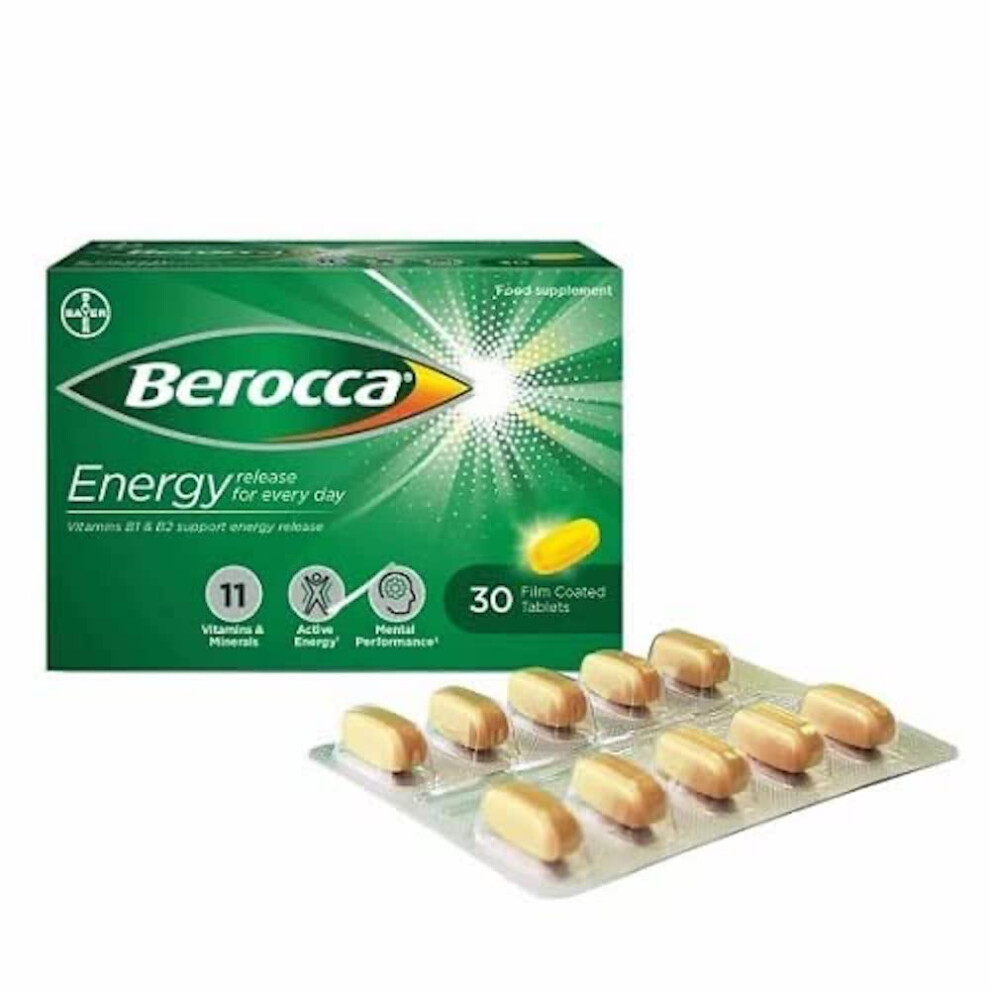 Berocca Vitamin C Film Coated Energy Tablets With Magnesium, Vitamin B12 And Vitamin B Complex, 1 Pack Of 30 Tablets - 1 Months Supply