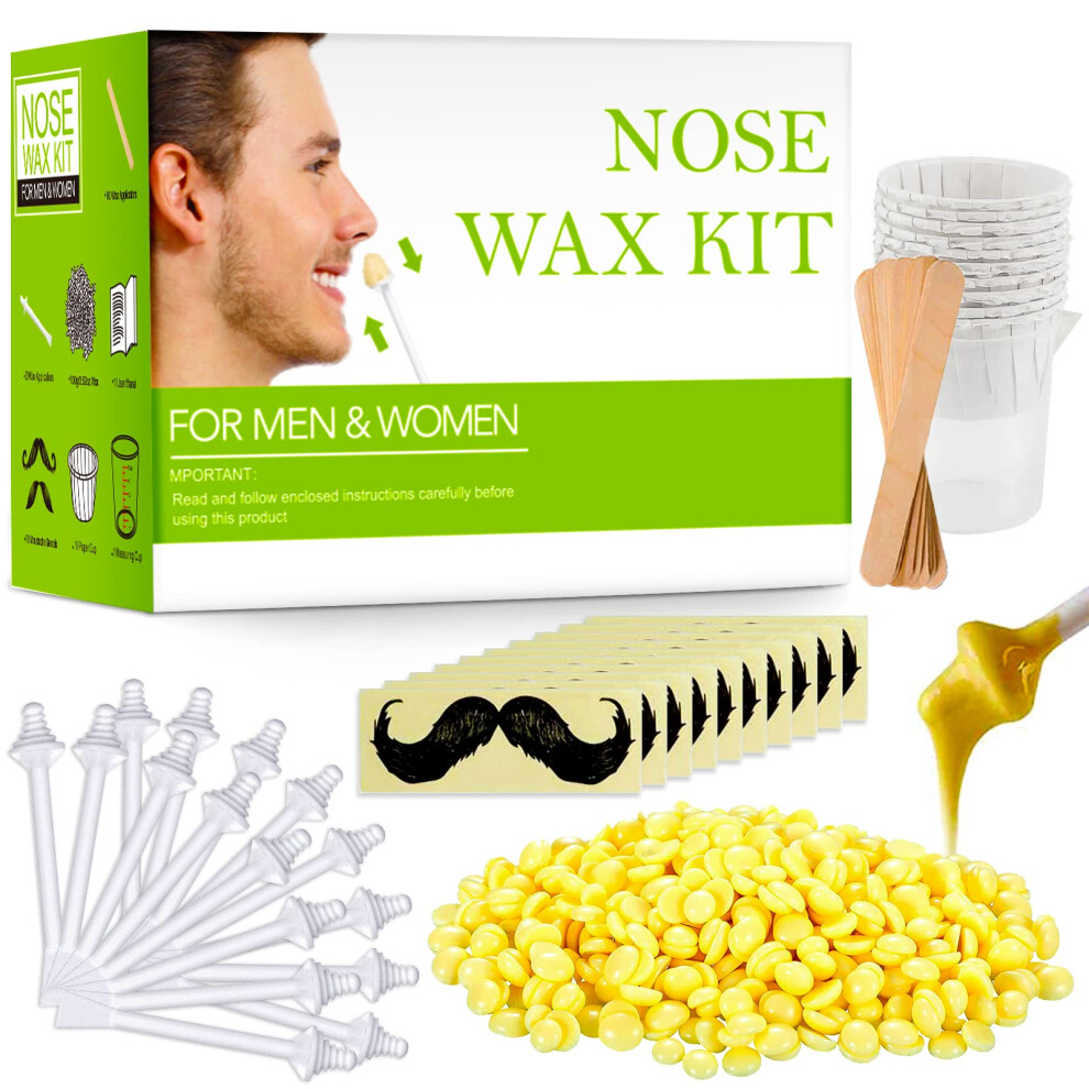 Milukon Nose Wax Kit For Men And Women, Nose Hair Removal Wax With 100G Nasal Hair Wax 20 Safe Tip 10 Wooden Applicators, 10 Containers And 10 Moustache Sten