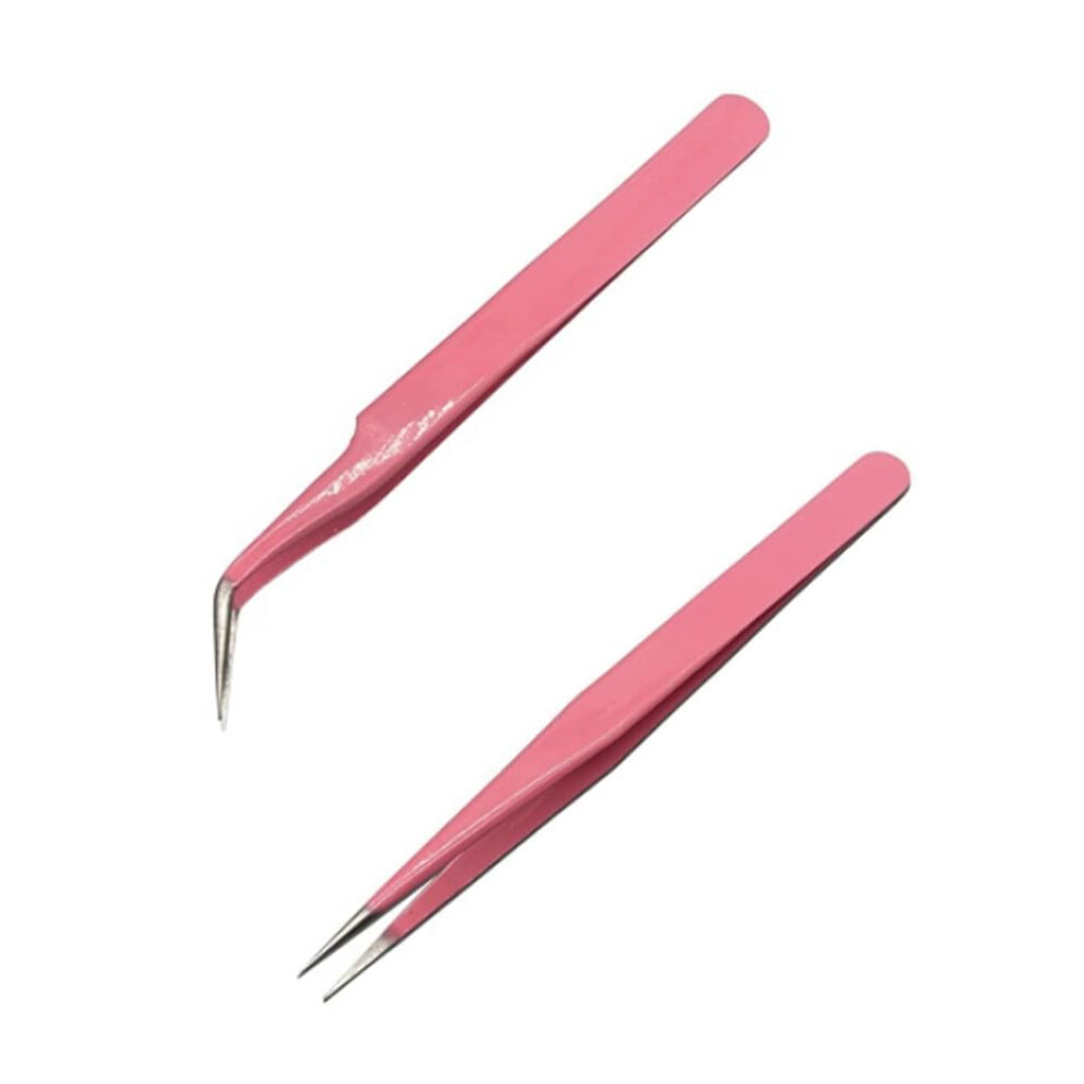 Cclkhy 2 Pcs Eyelash Extension Tweezers - Straight & Curve Tip, Stainless Steel