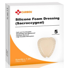 Carbou Wound Dressing Sacrum Silicone Foam Dressing with Adhesive Border, 6''x7'' Waterproof Sacral Pad for Sacrum,Butt Bed Sore,Pressure Ulcer,High