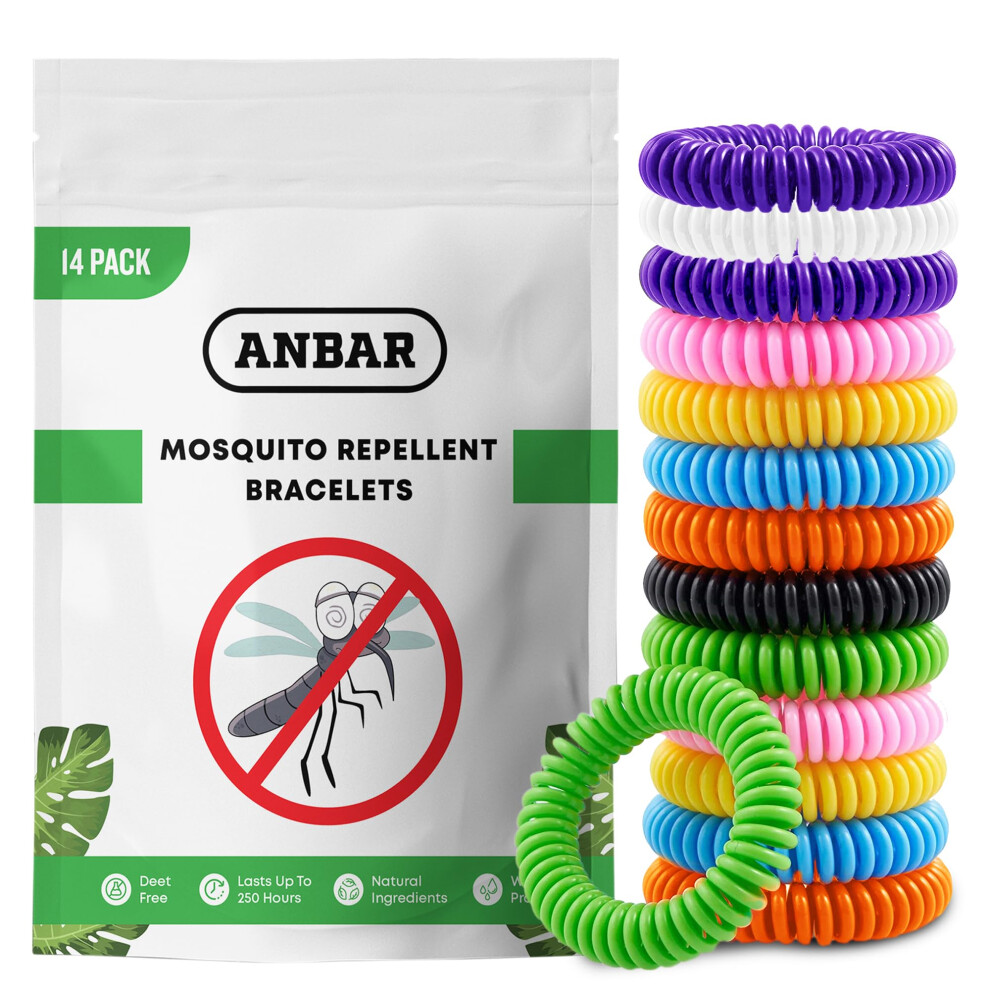 Anbar Mosquito Repellent Bracelets Bands For Adults And Kids, 14 Pack, All-Natur