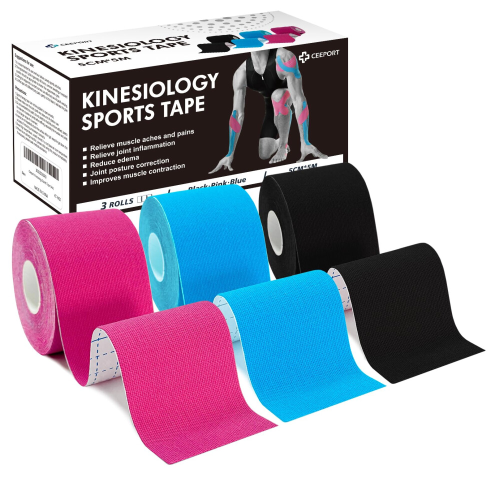 Photos - Braces / Splint / Support Ceeport Kinesiology Tape  Elastic Muscle Sports Tape for Joint and Body Muscle Support, Shoulder, Ankle, E(5cm x 5m, 3 Roll)