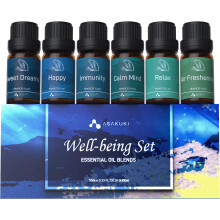 ASAKUKI Essential Oil Blends Gift Set | 6x10ml Well-Being Oils for Diffusers, Relaxation & Sleep | Calm Mind, Sweet Dreams, Happy, Relax, Air Freshen