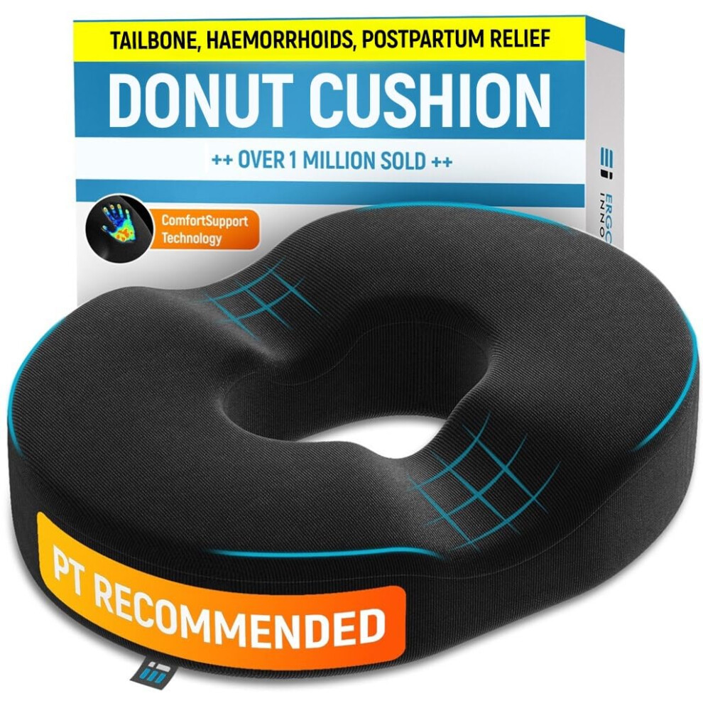 Ergonomic Innovations Donut Cushion For Coccyx Pain - Coccyx Cushion For Tailbone Pain Relief, Pressure Sores & Hemorrhoids - Memory Foam Donut Pillow For Office Chair, Wh