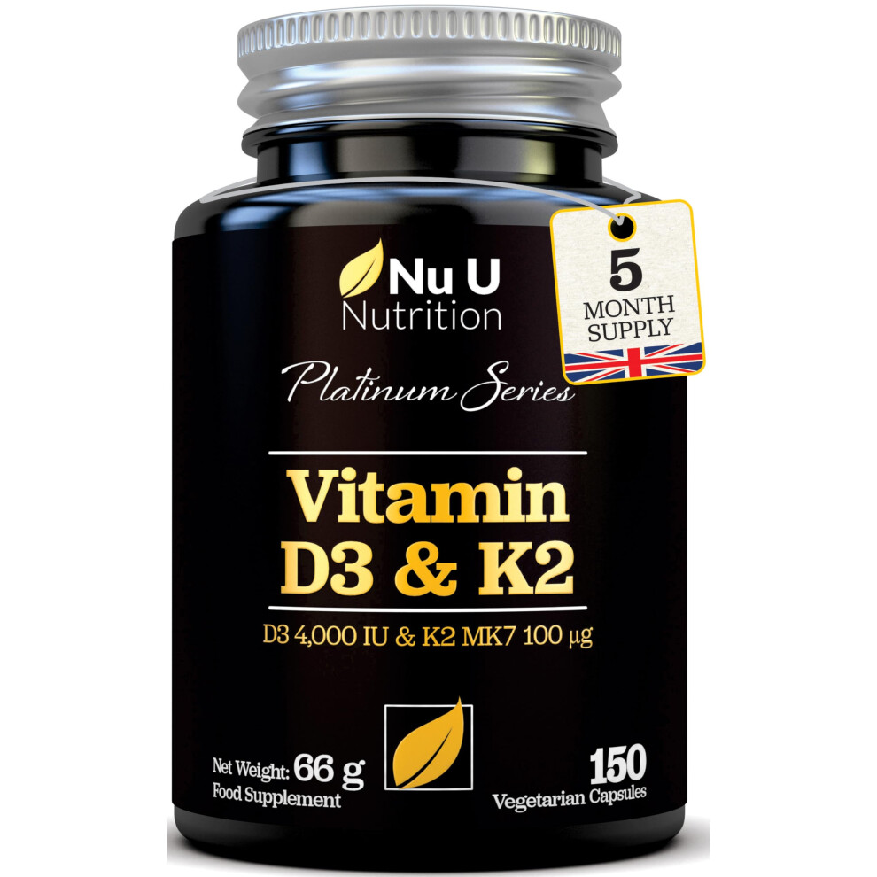 Nu U Nutrition - Vitamin D3 4000 Iu And Vitamin K2 Mk7 100Î¼G - 150 Vegetarian Capsules - 5 Month Supply - High Strength Vitamin D K2 Supplement - Mad