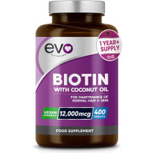 Biotin Hair Growth Supplement 12,000mcg with Coconut Oil | 400 High Strength Tab