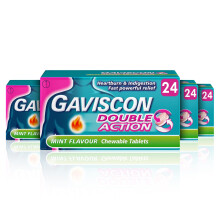Gaviscon Double Action For Heartburn & Indigestion Relief, 4 Packs Of 24 Tablets, Total 96 - Fast-Acting, Soothing Mint Flavor, Effective Digestive S
