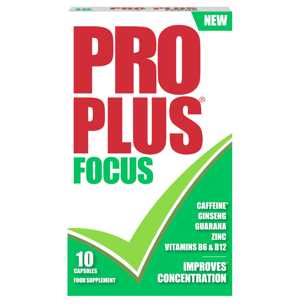 Pro Plus Focus 10 Capsules - Caffeine - Ginseng - Guarana - Zinc - Vitamins B6 & B12